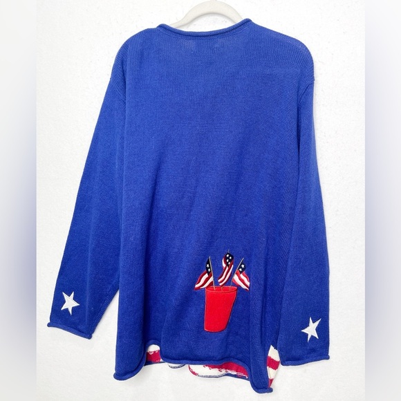 The Quacker Factory Embroidered Patriotic Blue Stars Flag Cardigan Sweater 2X - Picture 2 of 8